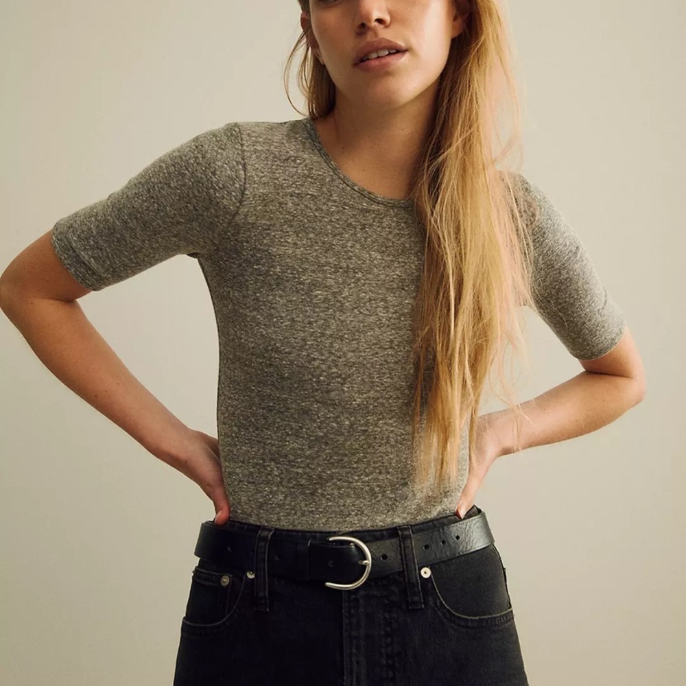 NWT. Madewell Crewneck Short-Sleeve Thong Bodysuit. Black.